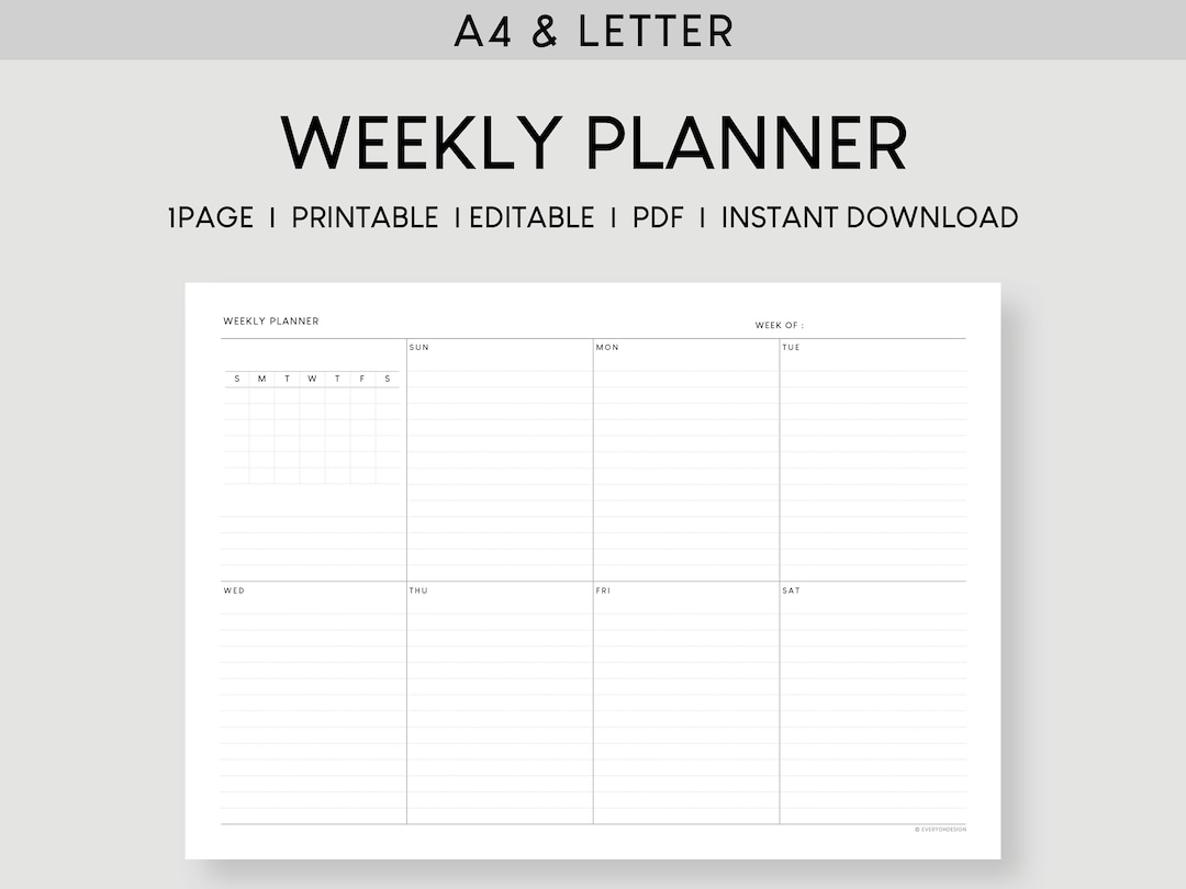 Undated Weekly With Calendar Printable Planner | A4 & Letter ...