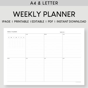 Undated Weekly With Calendar Printable Planner | A4 & Letter ...
