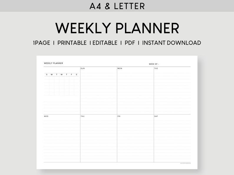 Undated Weekly With Calendar Printable Planner | A4 & Letter ...