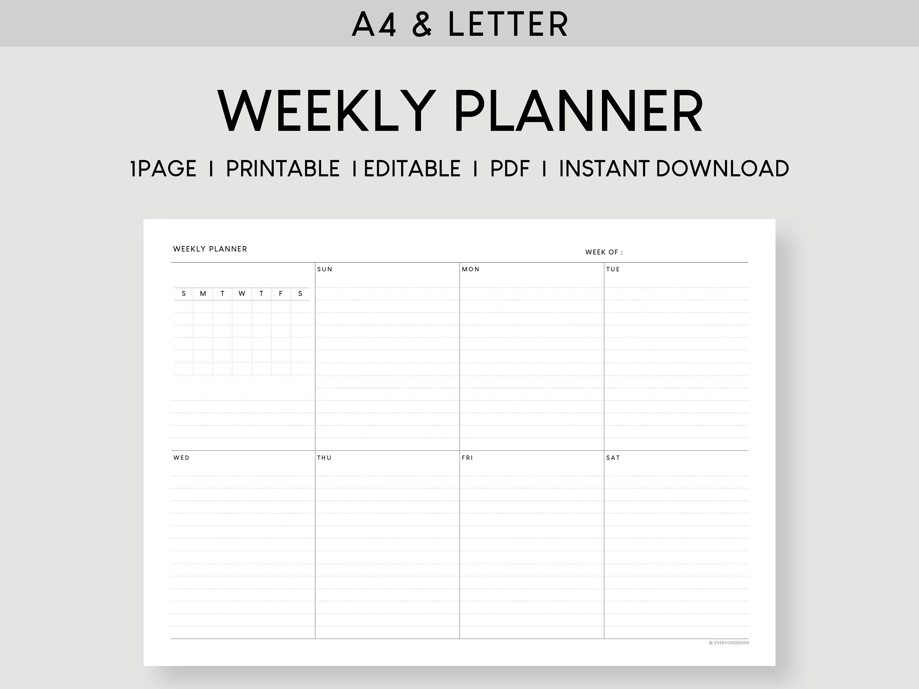 Undated Weekly With Calendar Printable Planner | A4 & Letter ...