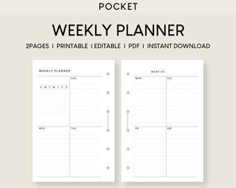 Pocket Weekly Planner Inserts: Minimalist Printable PDF Template