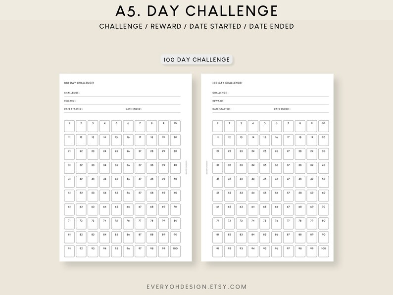 30 Day Challenge Printable Bundle 100 Day Tracker Template 50 Day ...