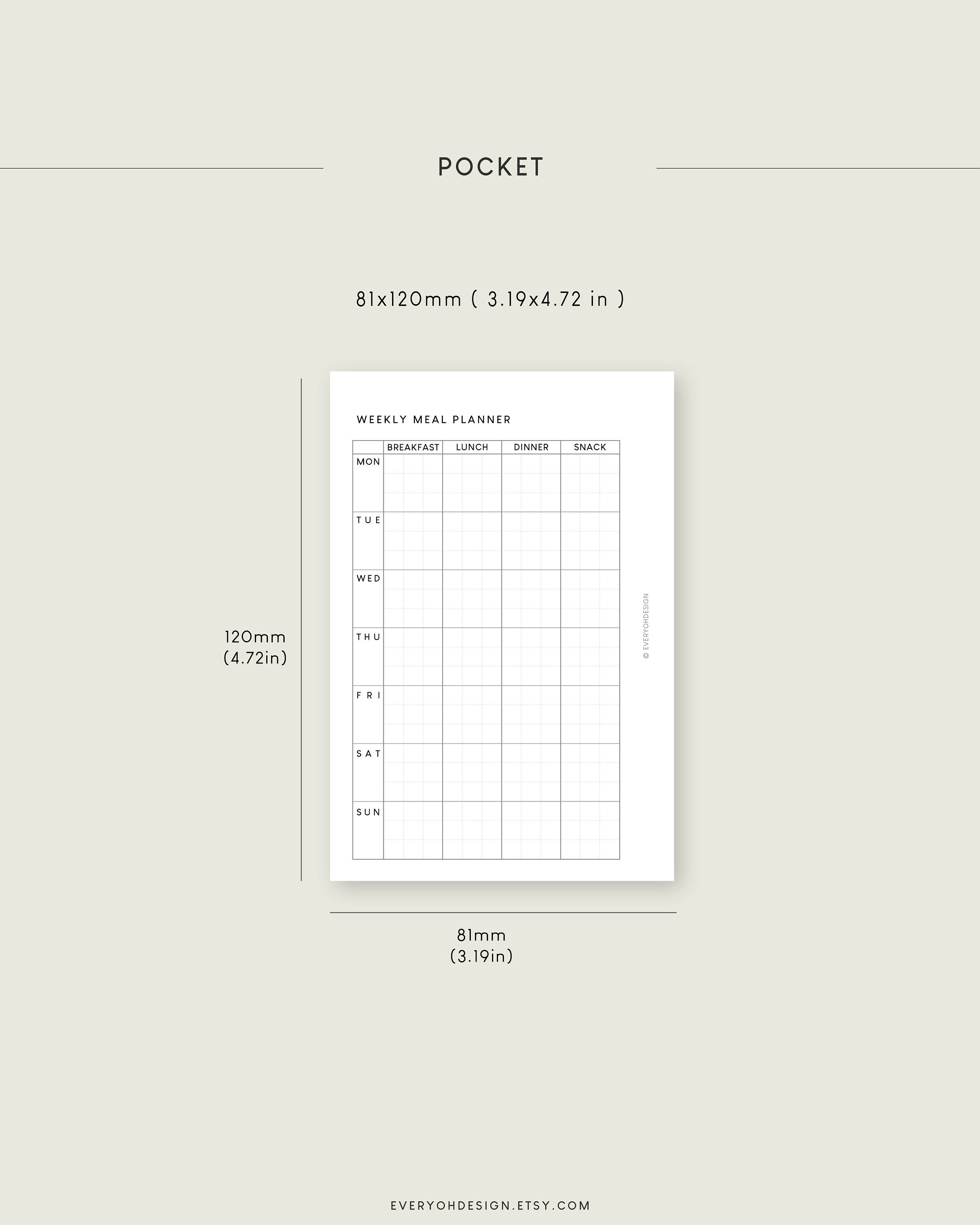 Pocket Weekly Meal Planner Printable: Undated, Editable (PDF) - Etsy
