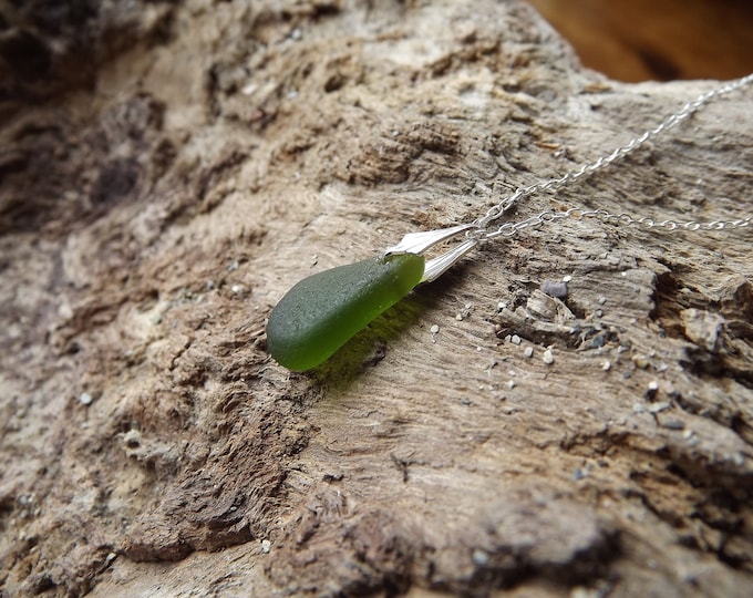 Sterling  Silver Genuine Green Sea Glass Pendant From  Devon