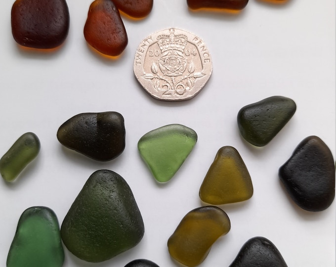 Shades of green & amber/brown sea glass, genuine sea glass from Bovisand Beach Devon  jewellery making/crafts