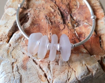 Sea Glass Bracelet, Sterling Silver With Genuine Shades Of White/Clear Sea Glass From Bovisand Devon