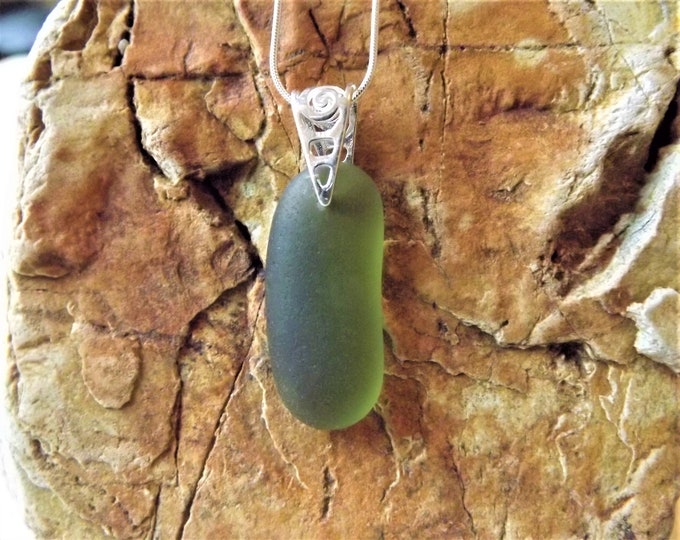 Sterling  Silver Genuine Green Sea Glass Pendant From Devon