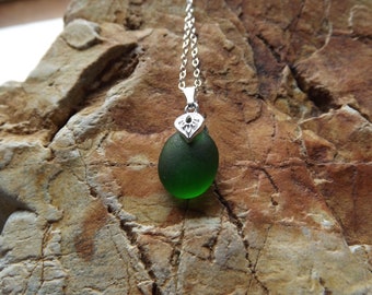 Sea Glass Pendant, Genuine Emerald Green Sea Glass Jewellery From Bovisand Devon, Pendant Necklace, Sterling Silver Jewellery