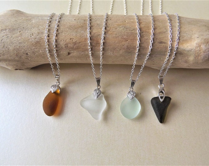 Sterling  Silver  Genuine Sea Glass Pendants From Cornwall