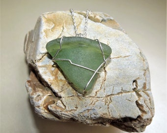 Silver Plated Genuine Green Sea Glass Pendant From Cornwall