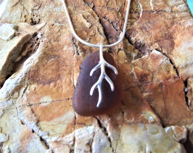 Sterling  Silver Genuine Green  Or Amber Sea Glass Pendant From Devon