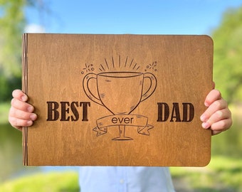 First Father's Day Gift | Wooden Photo Album | Gift For Dad from Daughter, Son, Kids | Custom Scrapbook | Best Dad Ever | Gift father