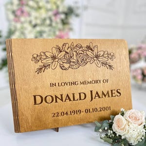 Funeral Guest Book | Custom Wooden Memorial Guest Book - A Personalized Celebration of Life | Condolence Book, Remembrance Keepsake