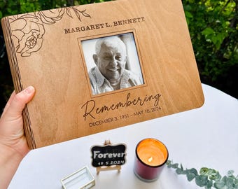 Celebration of Life Guest Book | Wooden Memorial Condolence Album | Personalized Funeral Guestbook with Photo | Remembrance Book