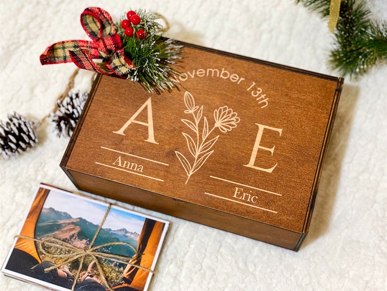 Personalized Wooden Box Wedding Engagement Keepsake Gift Box Memory Gift Box Fathers Day Gift From Son, Daughter, Wife, Kids image 5