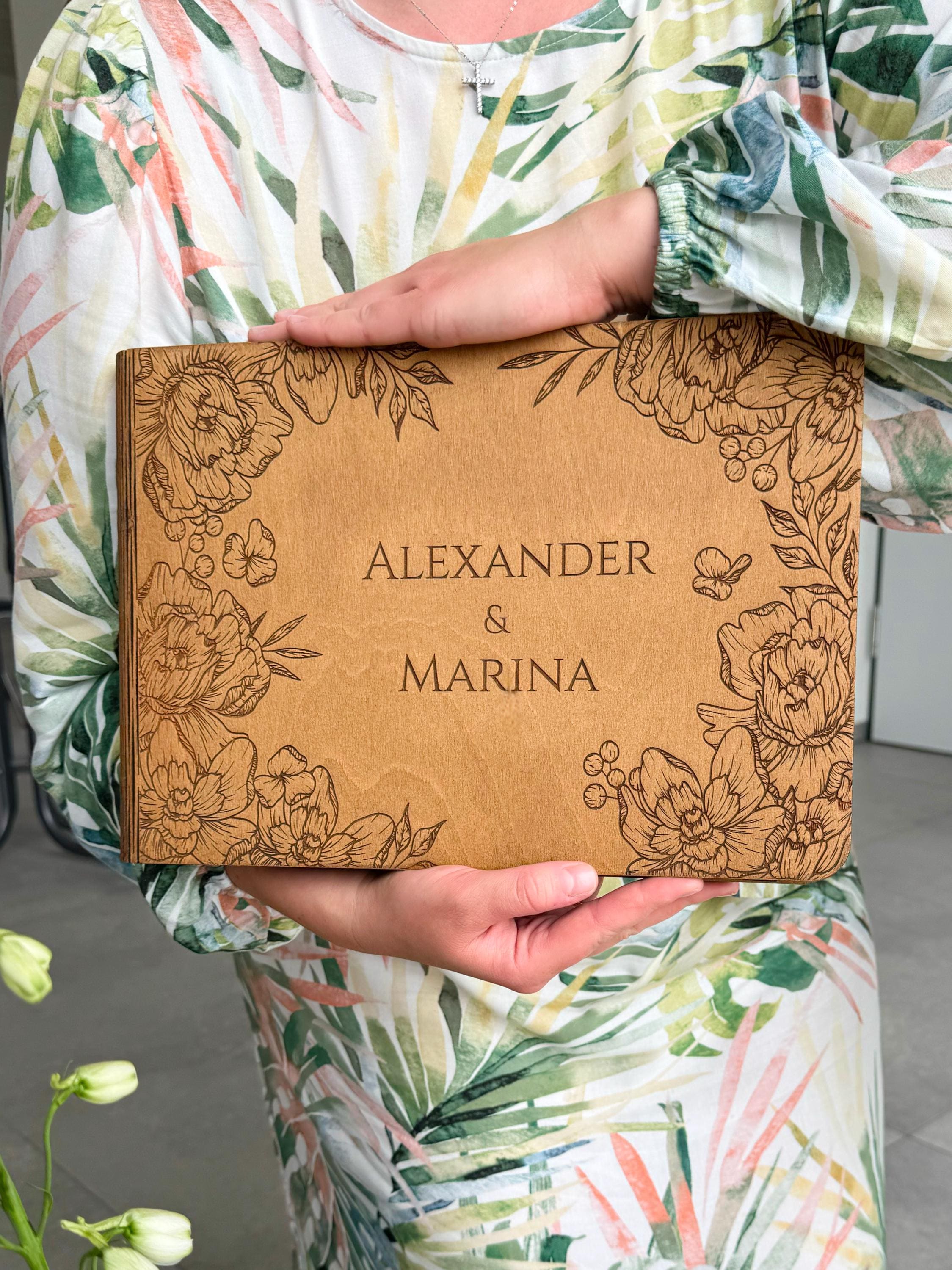 Personalized Wooden Photo Album | Wedding Scrapbook | Engraved Polaroid Photo Album | Rustic Custom Guest Book for Wedding or Anniversary