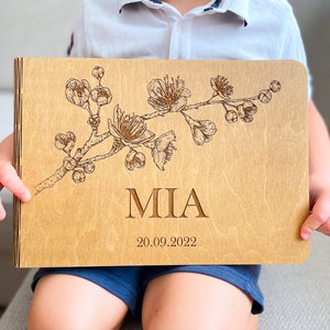 Baby Photo Album | Wooden Baby Scrapbook | Personalized Gift For Kids | Baby Memory Book | Baby Girl Gift | Baby Shower Gift | Gift Newborn