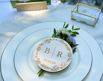 Posavasos personalizados para boda al por mayor / Recuerdos rústicos de boda para invitados / Juego de posavasos personalizado para despedida de soltera - Decoración de boda blanca