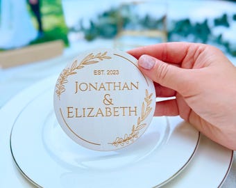 Posavasos personalizados para boda al por mayor / Recuerdos rústicos de boda para invitados / Juego de posavasos personalizado para despedida de soltera - Decoración de boda blanca