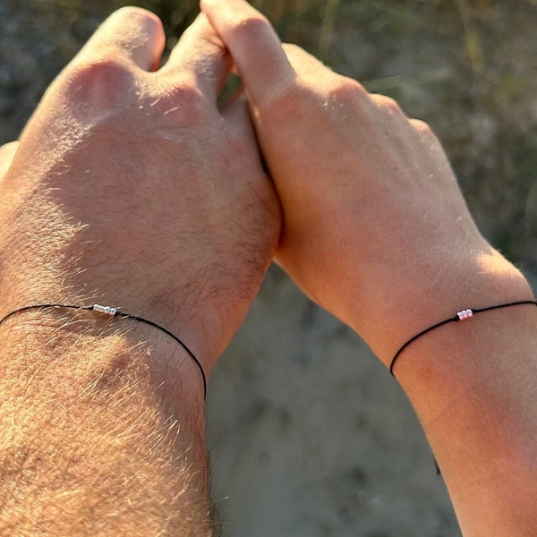Set di 2 braccialetti personalizzati con codice Morse, iniziali, lettere, argento, oro rosa, braccialetto individuale per partner, braccialetto dell'amicizia, set delicato