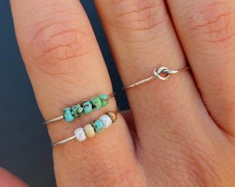 Anillo antiestrés de plata 925 – anillo con nudo y cuentas de vidrio móviles, anillo de plata hecho a mano, anillo apilable, anillo minimalista