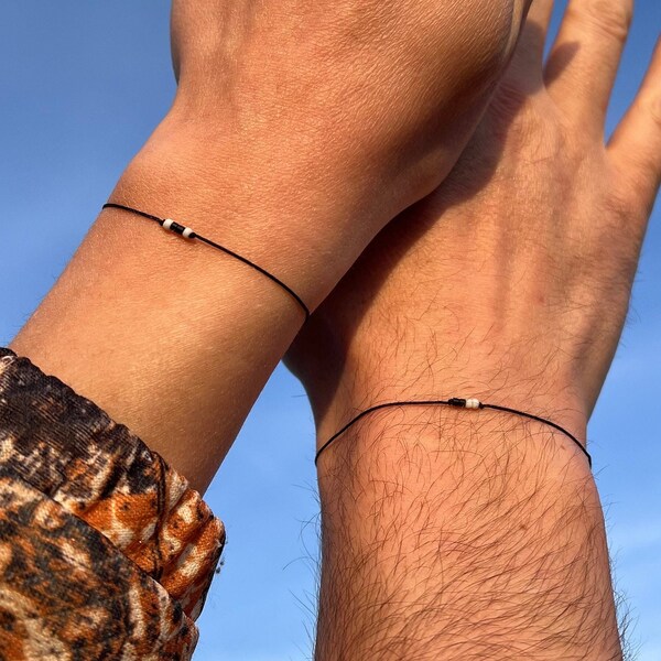 2er-Set Personalisiertes Morsecode Armband Partnerarmband Initialen Buchstaben Partner Freundin Freundschaftarmband Individuell Schwarz Weiß