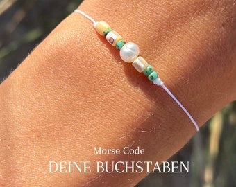 Personalisiertes Armband Buchstaben Initialen Einzeln Morsecode Partner Schmuck Freundschaftarmband Jahrestag Süßwasserperle Muschel Perle