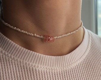 Edelsteinkette Kristallkette Perlenkette Kette Choker Halsband Halskette Edelstein Heilsteine Perlen Minimal Filigran Zart