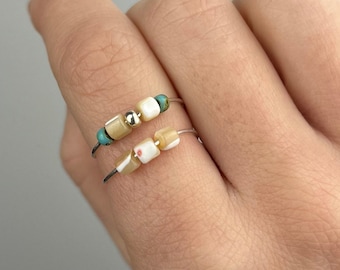 Anti Angst Ring Anti Stress Ring Anxiety Ring Perlenring Zart Dezent Muschelperle Perlen Bunt Verstellbar