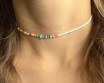 Bunte Perlenkette Halb/Halb Choker Halskette Edelstein Süßwasserperle Perlmutt Bunt Perlen Schwarz Weiß