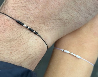 Set of 2 Personalized Morse Code Bracelets for Couples Partner Bracelet Friendship Bracelet Individual Delicate Simple White Gold Black Silver