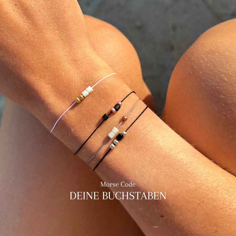 Personalisiertes Armband Initialen Buchstaben Morsecode Einzeln Partner Schmuck Freundschaftarmband Jahrestag Schlicht Individuell Zart Bild 1