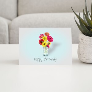 Happy Birthday Printable A2 Note Card /Gerber Daisies in a Mason Jar Happy Birthday A2 Note Card