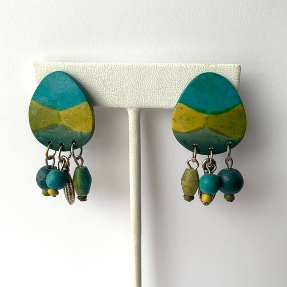 Vintage Turquoise Colored Earrings with Painted W… - image 3
