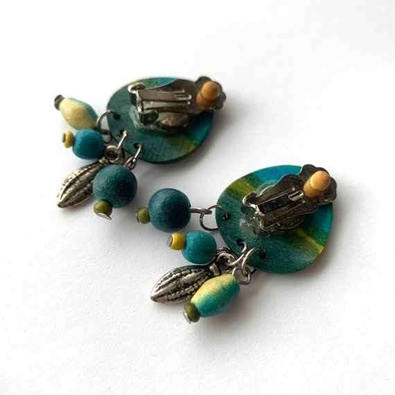 Vintage Turquoise Colored Earrings with Painted W… - image 5