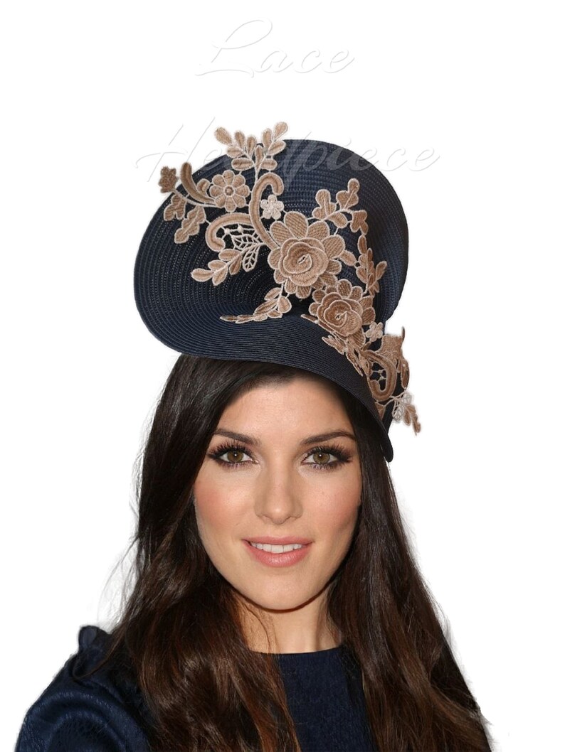 Navy lace fascinator Clearance
