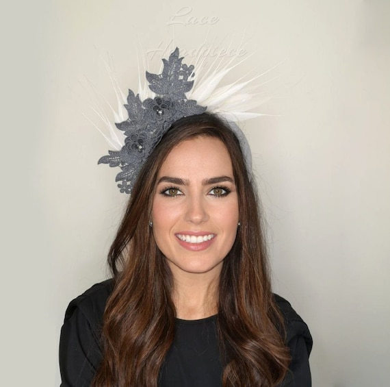 Woman Wedding Guest Headband Grey With 