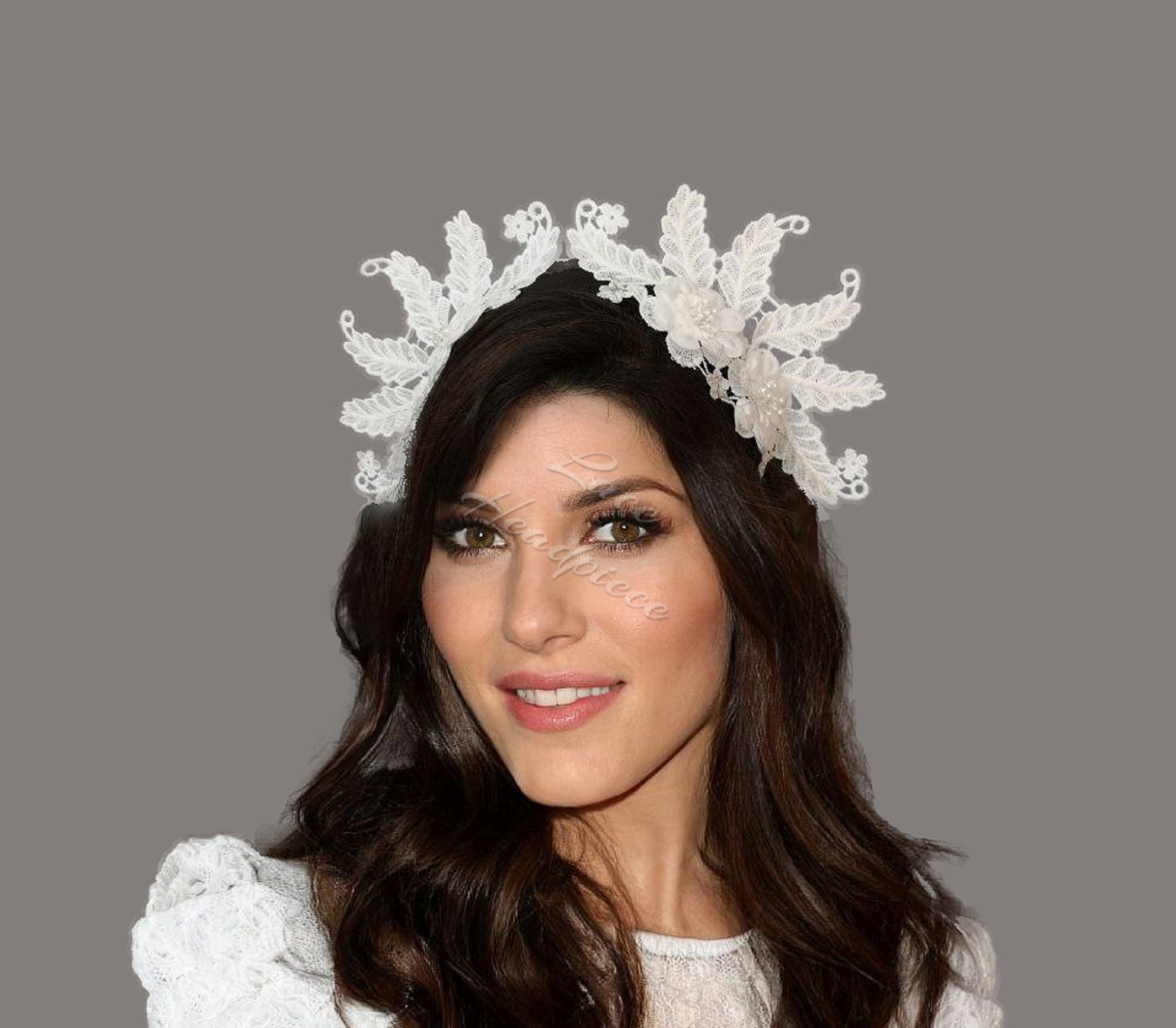 Woman Lace Crown Fascinator White 