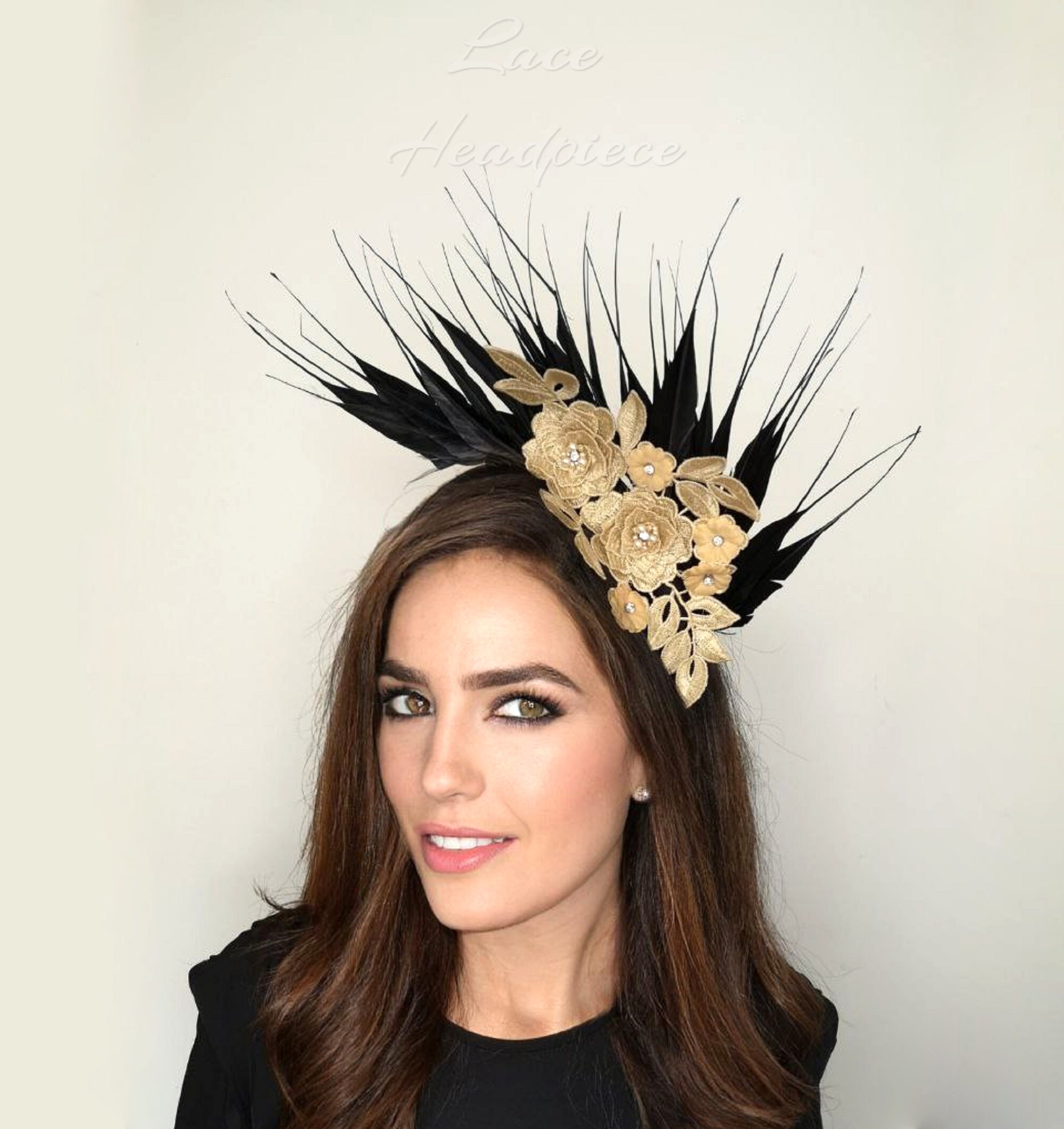 Black and Gold Ascot Headband Black 