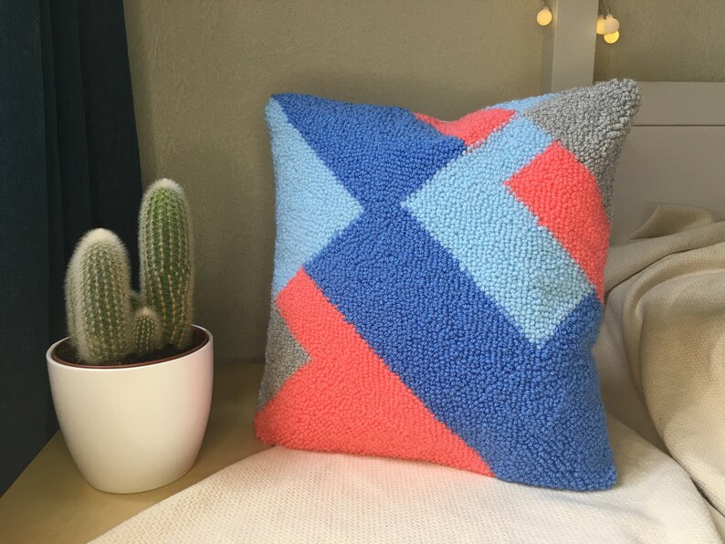 Punch needle pillow, punch pillow, cushion cover, geometric pattern, pillowcase image 1