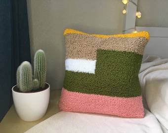Punch needle pillow, punch pillow, cushion cover, geometric pattern, pillowcase, decorative pillow