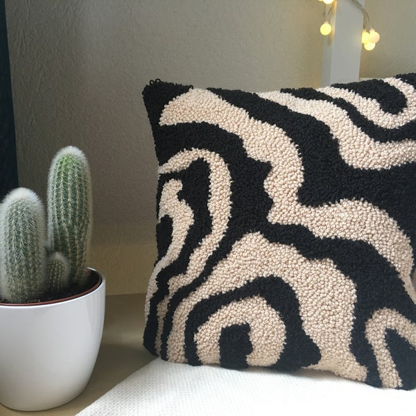 Punch needle pillow,cushion cover,black and camel colors pillowcase, decorative pillow