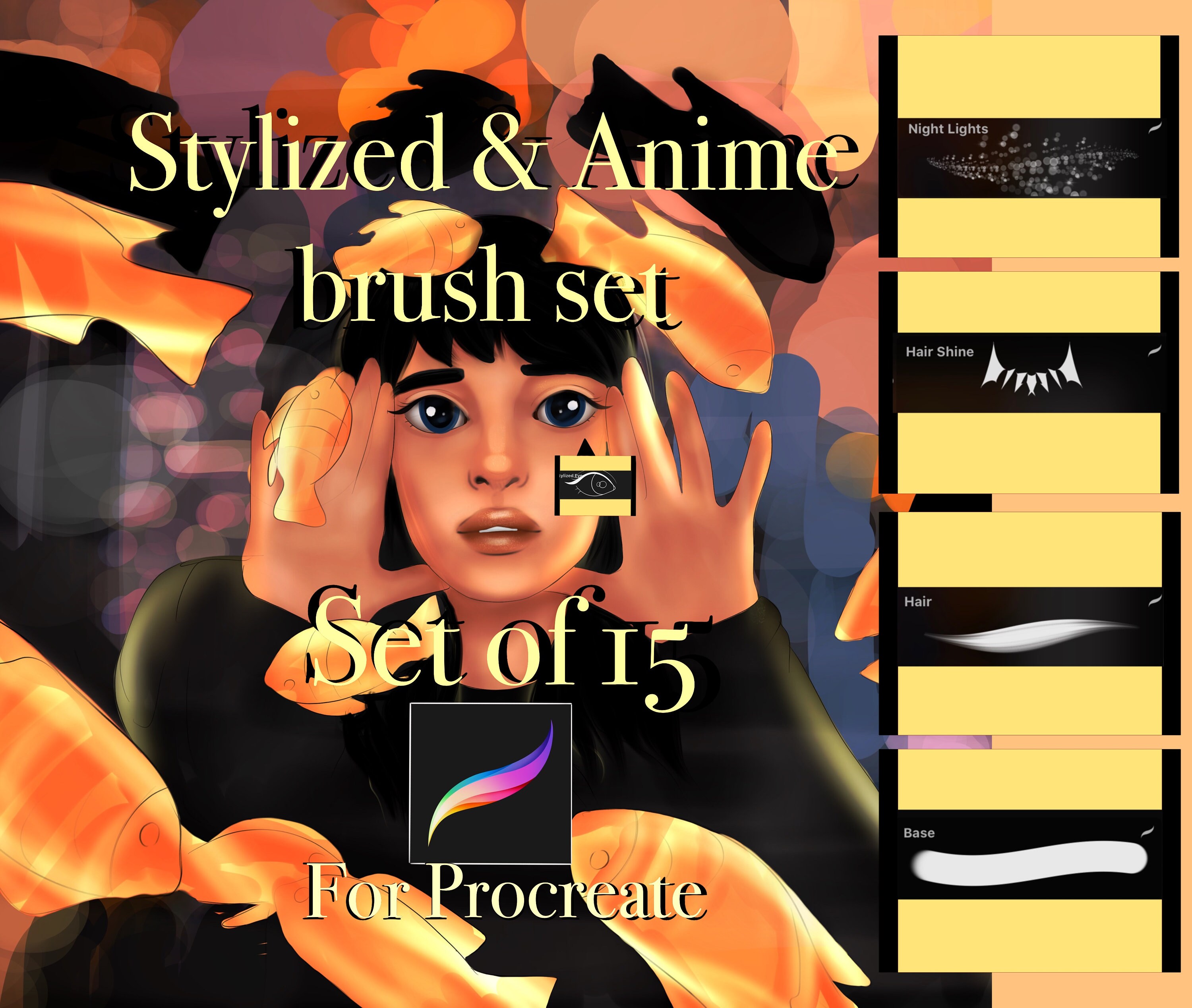 Stylized & Anime brushes for procreate set of 15 hair Etsy
