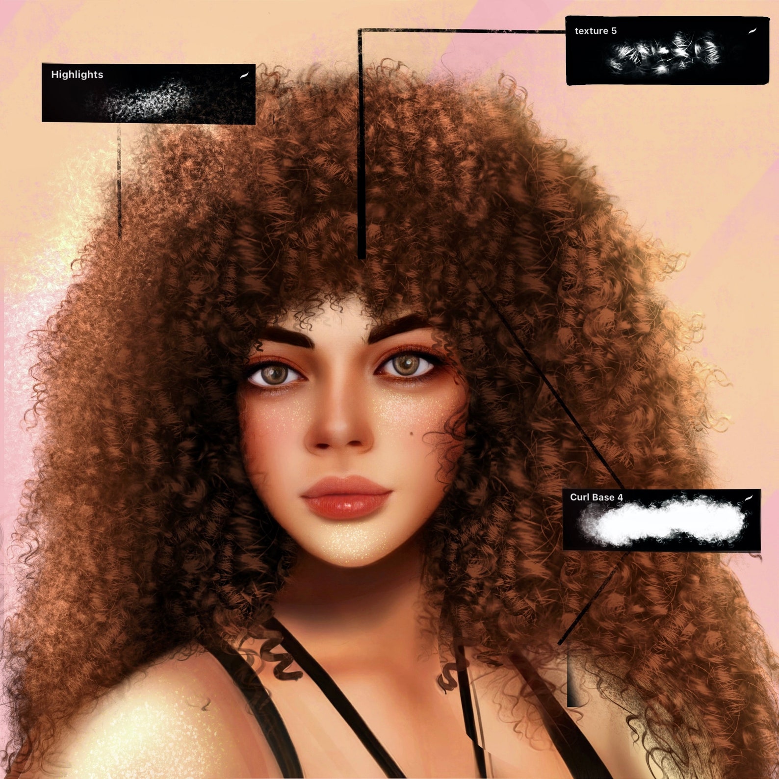 Procreate Curly Hair Brush Set of 83curls, Braids, Textures,coils