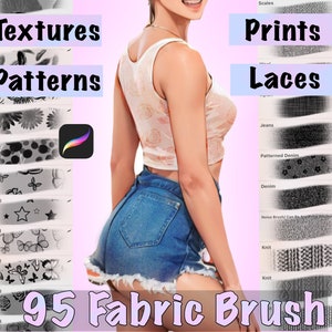 Procreate fabric brush set (95 brushes). laces, seamless patterns, textures, prints brushes. Fashion textile brushes, clothes, detailing.