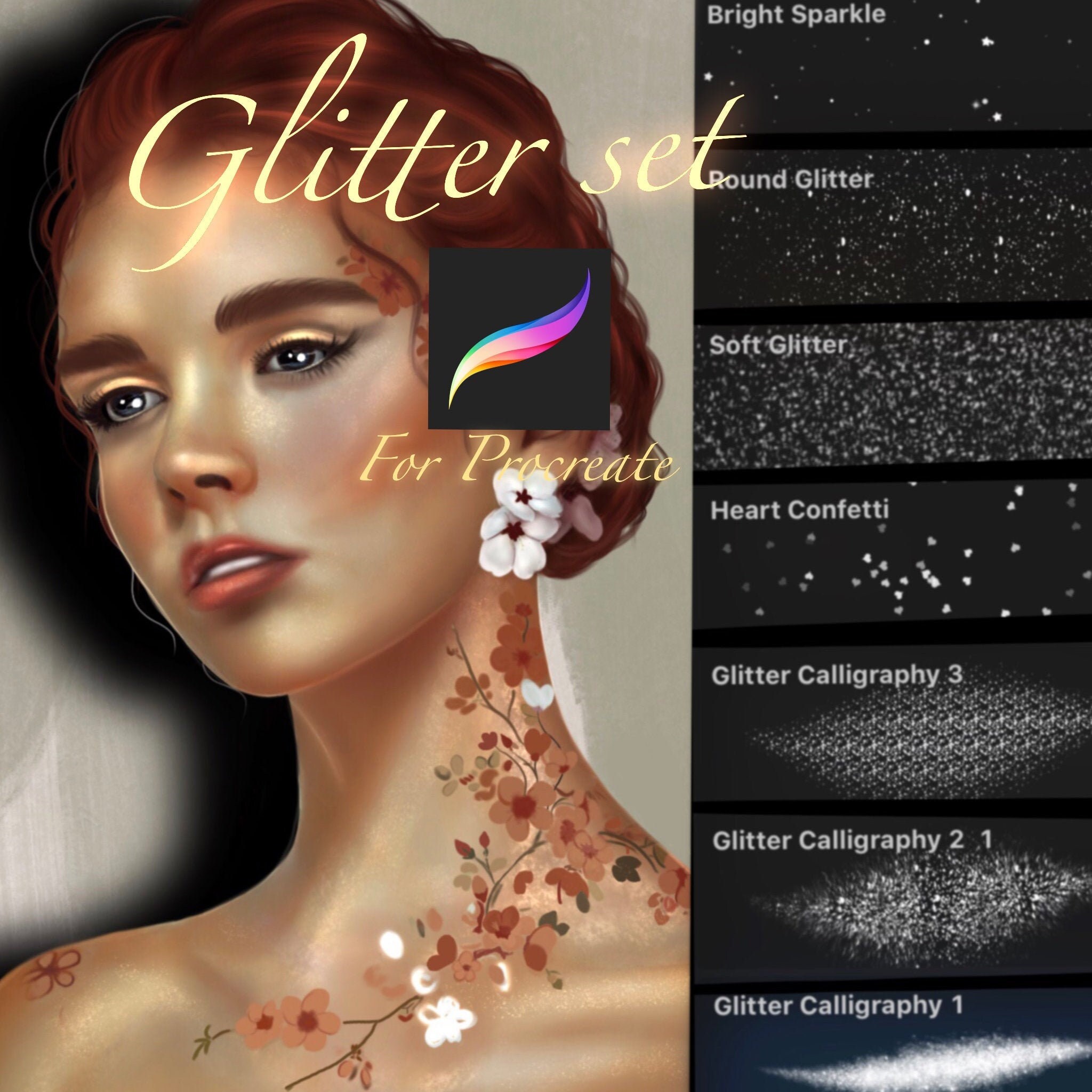 PROCREATE Glitter Brush 7 brushes. calligraphy brush shine Etsy