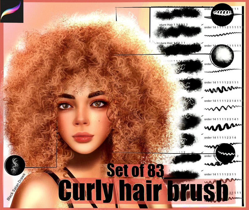 Procreate Curly Hair Brush Set of 83curls, Braids, Textures,coils