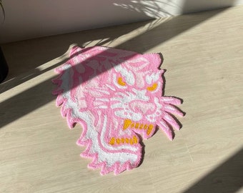 Tufted Pink Tiger rug, Carpet with animals, Compact rug for living room, Rug for gift
