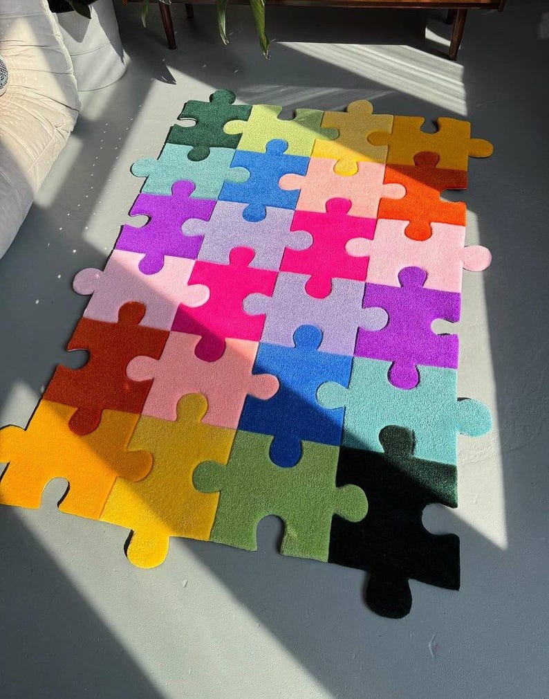 Modern Puzzle Rug Hand Tufted Puzzle Rug, Colorful Jigsaw Carpet, Maximalist Decor - Etsy