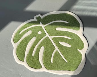 Handgemaakt vloerkleed met monsterablad: cadeau voor groene plantenliefhebber (22 inch)